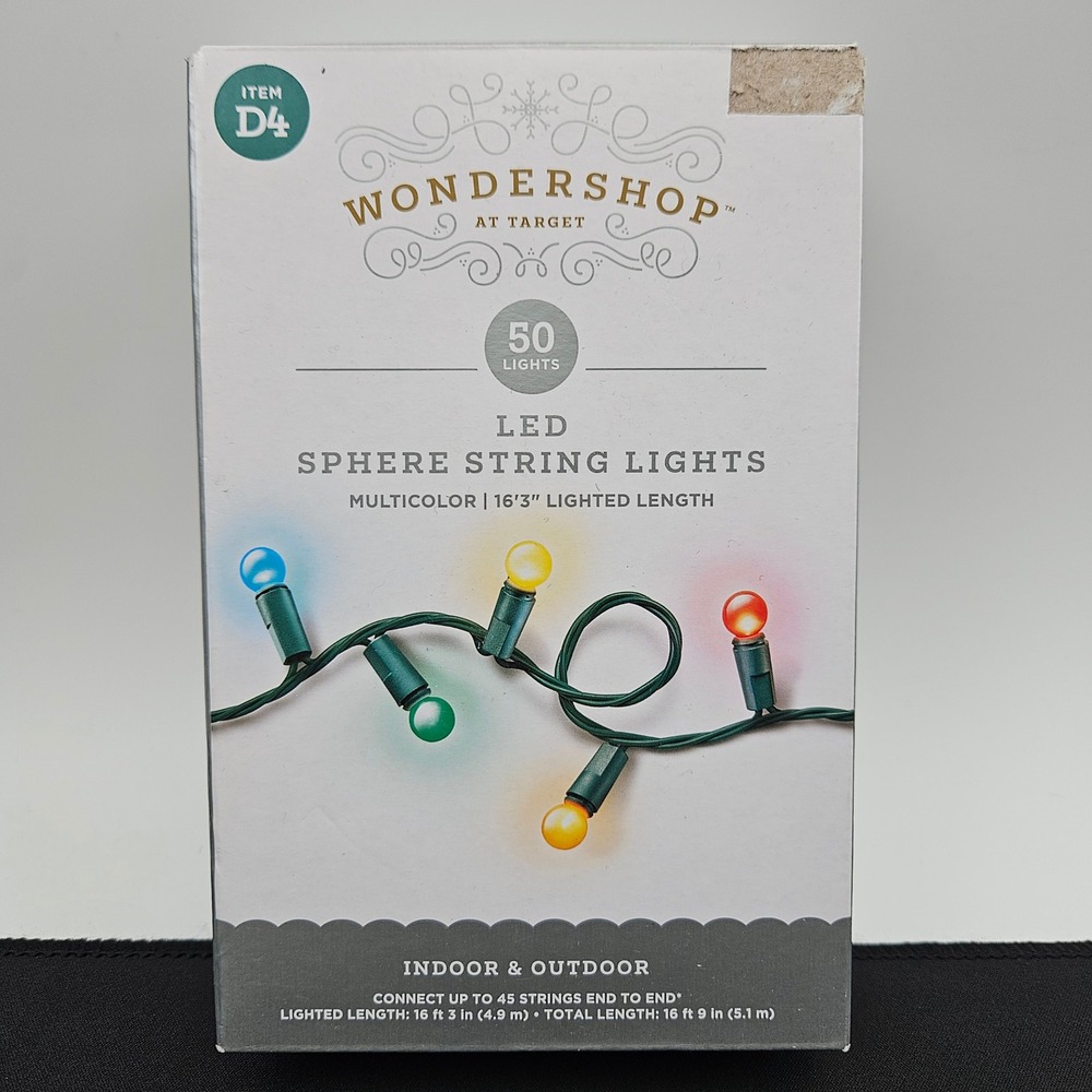Wondershop LED Sphere String Lights 50ct Multicolor Indoor Outdoor Green Wire D4